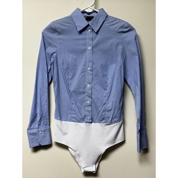 Zara Tops - NWOT - ZARA Classic Blue/White Striped Button Up Long Sleeve Bodysuit, Sz XS